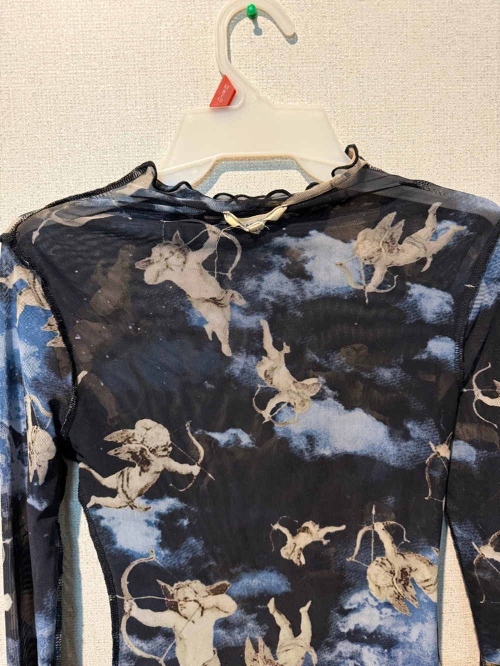 Bear Dance Black Blue Cherub Print Mesh Bodysuit